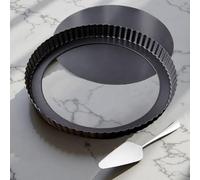 Yamteck 10 Inch Round Quiche Pans with Pie Cake Server. Removable Bottom, Non-Stick Coating, Rugged Carbon Steel for Tart Quiche Pie Baking. Gift for Women Wife Christmas Thanksgiving Party Festival