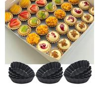 Yamteck 3 Inch Mini Tart Pans 12 Pack, Round Egg Tart Molds with Removable Bottom. Small Quiche Pans w/Non-Stick Coating Rugged Carbon Steel for Tartlets Shells Desert Making Christmas Festival Party