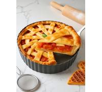 Yamteck Deep Quiche Dish 24 * 5.5cm with Cake Server, Loose Base, Tart Tin for Baking with Non-Stick Coating and Rugged Carbon Steel, Flan Case Mini Pie Pan for Christmas Thanksgiving Festival Party