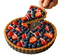 Yamteck Quiche Dish 22cm/8.7in with Cake Server, Loose Base, Tart Tin for Baking with Non-Stick Coating and Rugged Carbon Steel, Flan Case Mini Pie Pan for Christmas Thanksgiving Festival Party