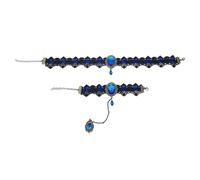 YAMUDA 2PCS Gothic Elegance Lady Dark Style Lace Necklace Fingerlink Gloves Sapphire Set