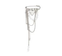 YAMUDA Silver Long Chain Brooch Pin Fashion Heart Pendant Safety Pin Brooch