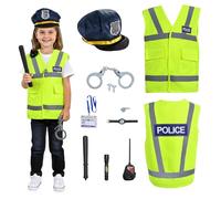 Yamvisa Kids Police Costume, 10PCS Police Officer Outfit Dress Up Include Vest & Hat Ideal for Boys & Girls Aged 5-12, Kids Fancy Dress for Roleplay, Halloween, & STEM Learning (M, for Aged 7-9)