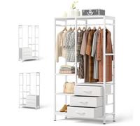 Yamvisa Reversible Open Wardrobe 3 Drawers & Shelves, 150kg Clothes Rail, Garment Rack for Bedroom Entryway Living Laundry, Easy Assembly