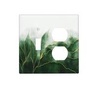 Yamxbfa Boho Green Marble Ombre Gold Plant Lines Outlet Covers 2 Gang Combin 1 Toggle/1 Duplex Light Switch Covers Decorative Modern Art Gfci Wall Plate Electrical Plug Switchplate for Bathroom Decor
