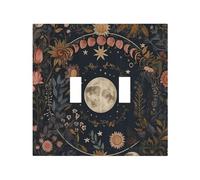 Yamxbfa Celestial Sun Moon Phase Starry Sky Dark Academia Witchy Botanical Double Toggle Light Switch Covers Decorative 2-Gang Wall Plate Cover Dual Device Electrical Switchplate Faceplate for Bedroom