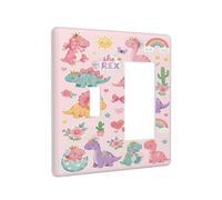 Yamxbfa Decorative Outlet Covers Cute Cartoon Pink Dinosaur Rainbow Flower 2 Gang Light Switch Cover Plate Single Toggle 1 Rocker Wall Plates Electrical Switch Plate Covers for Kid Room Decor