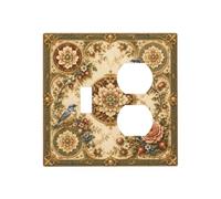 Yamxbfa Decorative Outlet Covers Vintage Square Floral Blue Bird Medallion Tapestry 2 Gang Light Switch Cover Plate Single Toggle Duplex Wall Plates Electrical Switch Plate Covers for Home Decor