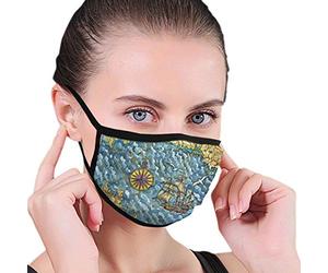 YAMYO Pirate Treasures Map With Old Ship Compass Gulls And Islands Face Mask Men Womens Kids Teens Print Comfy Washable Reusable Nose -Cover For Cosplay
