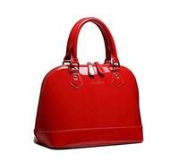 Yan Show Women's Wild Patent Leather Top Handle Purse Elegant Handbag Multi-Pocket Shoulder Bag, Red, L,
