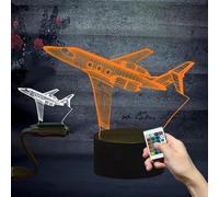 Yan-tech Creative Airplane Shape 3D LED Night Light for Kids with Remote Control Decorative 16 Colors Dimmable USB Powered Luminous Base Desk Lamp Decorative Birthday Gift for Children Boys Friends