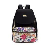 YANAIER Fashion Backpack For Women Ladies Water Repellent Nylon School Shoulder Purse Casual Daypack Rucksack White tulip