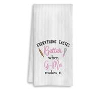 YanaKava Everything Tastes Better When G-Ma Makes It Embroidered Kitchen Towel - Dish Towel Waffle Pattern Gift G-Ma - Good Idea Gift Mothers Day Birthday - Embroidered Towels for Kitchen Decor