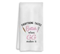 YanaKava Everything Tastes Better When GG Makes It Embroidered Kitchen Towel - Dish Towel Waffle Pattern Gift GG - Good Idea Gift Mothers Day Birthday - Embroidered Towels for Kitchen Decor