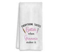 YanaKava Everything Tastes Better When Grammie Makes It Embroidered Kitchen Towel - Dish Towel Waffle Pattern Gift Grammie - Good Idea Gift Mothers Day Birthday - Embroidered Towels for Kitchen Decor
