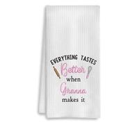 YanaKava Everything Tastes Better When Granna Makes It Embroidered Kitchen Towel - Dish Towel Waffle Pattern Gift Granna - Good Idea Gift Mothers Day Birthday - Embroidered Towels for Kitchen Decor