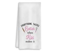 YanaKava Everything Tastes Better When Kiki Makes It Embroidered Kitchen Towel - Dish Towel Waffle Pattern Gift Kiki - Good Idea Gift Mothers Day Birthday - Embroidered Towels for Kitchen Decor