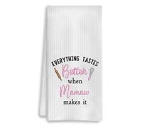 YanaKava Everything Tastes Better When Mamaw Makes It Embroidered Kitchen Towel - Dish Towel Waffle Pattern Gift Mamaw - Good Idea Gift Mothers Day Birthday - Embroidered Towels for Kitchen Decor
