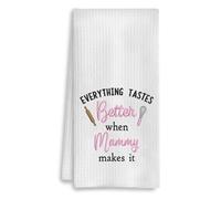 YanaKava Everything Tastes Better When Mammy Makes It Embroidered Kitchen Towel - Dish Towel Waffle Pattern Gift Mammy - Good Idea Gift Mothers Day Birthday - Embroidered Towels for Kitchen Decor