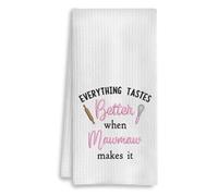 YanaKava Everything Tastes Better When Mawmaw Makes It Embroidered Kitchen Towel - Dish Towel Waffle Pattern Gift Mawmaw - Good Idea Gift Mothers Day Birthday - Embroidered Towels for Kitchen Decor