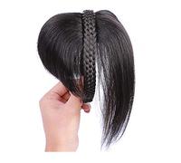 Yanamy Clip in Braided Band Human Hair Crown Toppers for Female Bald Spot, with Side Bangs, 10" Dark Brown