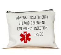 Yanashop88 Adrenal Insufficient Steroid Dependent Emergency Injection Inside Makeup Bag - Travel Makeup Bag with Emergency Injection Compartment - White Cosmetic Bag for Women-Adults, White, 7”x9.8”