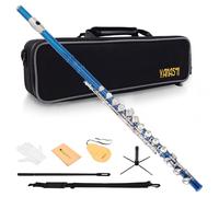 YANASON Blue C Flute Closed Hole 16 Keys Flute Nickel-Plated for Beginner, Student and Professionals with Carrying case, Metal stand, Gloves, Tuning Rod, Cleaning kit(Blue)