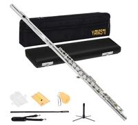 YANASON C Flute Closed Hole 17 Keys Flute Nickel-plated for Beginner, Professionals and Musicians with Leather case, Metal stand, Gloves, Tuning Rod, Cleaning kit(17 Nickel)