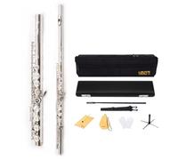 Yanason Open Hole C Flutes 17 French Keys Silver Beginner Student Kids Flute Musical Instrument With Carrying Case Gloves Cleaning Rod Adjustment screws and Cloth (17 French open silver)