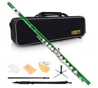 YANASON Student Colorful C Flute 16 Closed Hole C Flute with Carrying Case Stand Gloves Cleaning Cloth and More (Green)