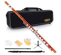 YANASON Student Colorful C Flute 16 Closed Hole C Flute with Carrying Case Stand Gloves Cleaning Cloth and More (Orange)