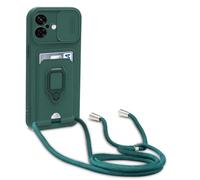 yanasuo Camera Protection Lanyard Phone Case for iphone 16 Plus, Card Holder, Slide Camera Cover, Silicone Cord Strap rope Shell TPU Shockproof Bumper Cover-Dark Green