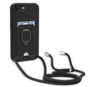 yanasuo Camera Protection Lanyard Phone Case for iPhone 6/6S/7/8/SE 2020, Card Holder, Slide Camera Cover, Silicone Cord Strap rope Shell TPU Shockproof Bumper Cover-Black
