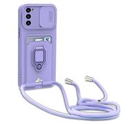 yanasuo Camera Protection Lanyard Phone Case for Samsung Galaxy S20 FE 5G /4G, Card Holder, Slide Camera Cover, Silicone Cord Strap rope Shell TPU Shockproof Bumper Cover-Purple