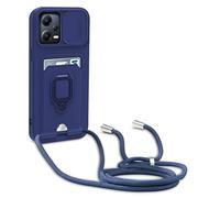 yanasuo Camera Protection Lanyard Phone Case for Xiaomi Poco X5 Pro 5G/Redmi Note 12 Pro 5G, Card Holder, Slide Camera Cover, Silicone Cord Strap rope Shell TPU Shockproof Bumper Cover-Blue