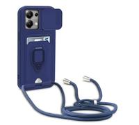 yanasuo Camera Protection Lanyard Phone Case for Xiaomi Redmi Note 13 Pro 5G/Poco X6 5G, Card Holder, Slide Camera Cover, Silicone Cord Strap rope Shell TPU Shockproof Bumper Cover-Blue