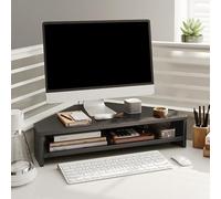 YANBI Computer Monitor Stand 2 Tier Office Organizer Rack with Storage, Wooden Corner Monitor Stands for Desk, Triangular Monitor Shelf Riser Lifting Tablet Holder (Color : Black)