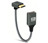 YANBORONSN 90 Degree Down Angle 8K Mini HDTV to HDTV Adapter,Short Mini HDTV Male to HDTV2.1 Female Extension Braided Cable With 8K@120Hz for Camera,Laptop,Projector(0.15M)
