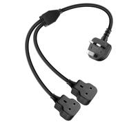 YANBORONSN Short 2 Way Extension Lead,UK 3 PIN Socket Male to Double Socket Female 3x1mm² Mains Power Extension Lead Built in 13A Fuse for Home,Office,Outdoor (Black,0.2M)