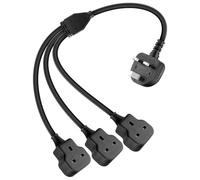 YANBORONSN Short 3 Way Extension Lead,3 in 1 UK 3 PIN Socket Male to Female 3x1mm² Mains Power Extension Lead Built in 13A Fuse for Home,Office,Outdoor (Black,0.2M)