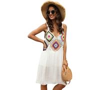 YANBOYI Women's Sleeveless Beach Dress Patchwork Crochet Cover Up V Neck Cover Up Hollow out Bathing Suit Cover