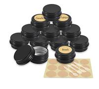 YANCAER 10 Pack 5ml - D26mm x H15mm Matte Black Screw Top Aluminum Tin Jars Round with Screw Lid and Blank Labels, Cosmetics Pots Containers for DIY Candle, Crafts, Lip Balms, Salves, Travel