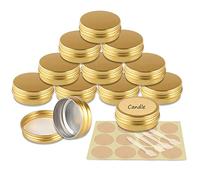 YANCAER 10 Pcs Gold Cosmetic Container Pots 30ml - D52mm x H21mm Aluminium Tin Jars with Screw Lids, Labels and Mini Spatula for Cream, Sample, Powder, Candle, Makeup Storage