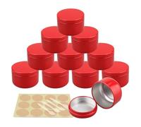 YANCAER 10 Pieces 50 ml Empty Red Round Aluminum Tin Jars 50g Aluminium Cream Jars for Lip Balm Candles Cosmetics Powder Sample