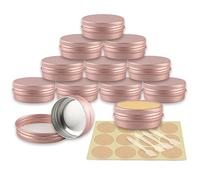 YANCAER 100 Pcs Matte Pink Cosmetic Container Pots 30ml - D52mm x H21mm Aluminium Tin Jars with Screw Lids, Labels and Mini Spatula for Cream, Sample, Powder, Candle, Makeup Storage