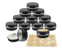 YANCAER 24 Pack 10ml - D35mm x H17mm Matte Glossy Black Screw Top Aluminum Tin Jars Round with Screw Lid and Blank Labels, Cosmetics Pots Containers for DIY Candle, Crafts, Lip Balms, Salves, Travel