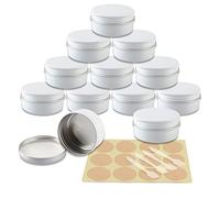 YANCAER 24 Pack 80ml - D68mm x H36mm White Screw Top Aluminum Tin Jars Round with Screw Lid and Blank Labels, Cosmetics Pots Containers for DIY Candle, Crafts, Lip Balms, Salves, Travel