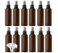 YANCAER 24 Pieces Brown 100ml Empty Plastic Perfume Spray Bottles with Black Sprayer Refillable Atomiser Bottles with 4 Pieces Funnels for Cleaning Travel