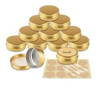 YANCAER 48 Pcs Gold Cosmetic Container Pots 30ml - D52mm x H21mm Aluminium Tin Jars with Screw Lids, Labels and Mini Spatula for Cream, Sample, Powder, Candle, Makeup Storage