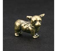 YANCHIPANGHE Brass Décor,Bronze Statue,3.1x2.4cm Solid Brass Puppy Corgi Figurine Miniature Tea Pet Crafts Desktop Small Ornament Dog Home Decorations